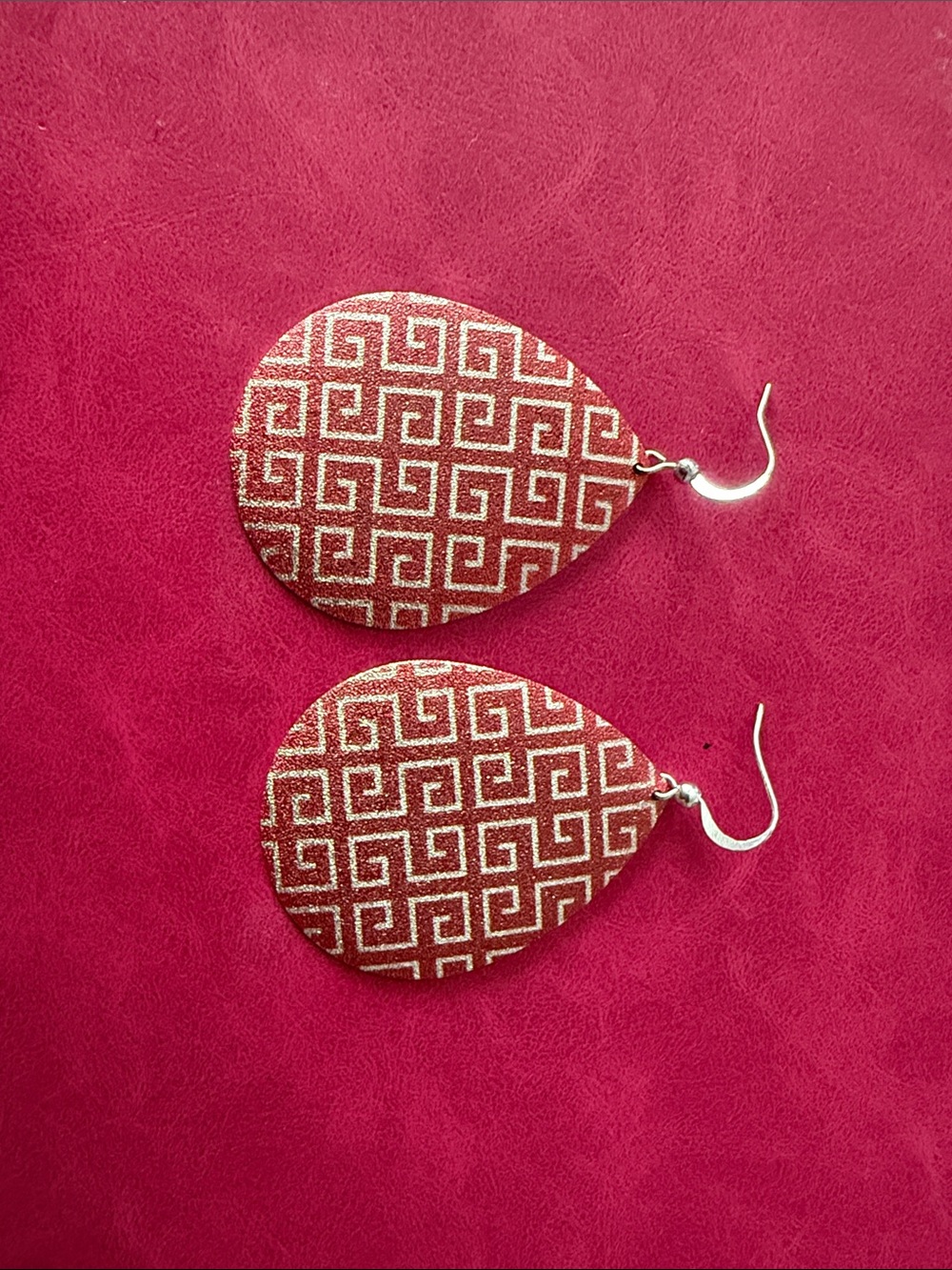 Gold Patterned Red Teardrop Dangle Earrings - Women Jewelry